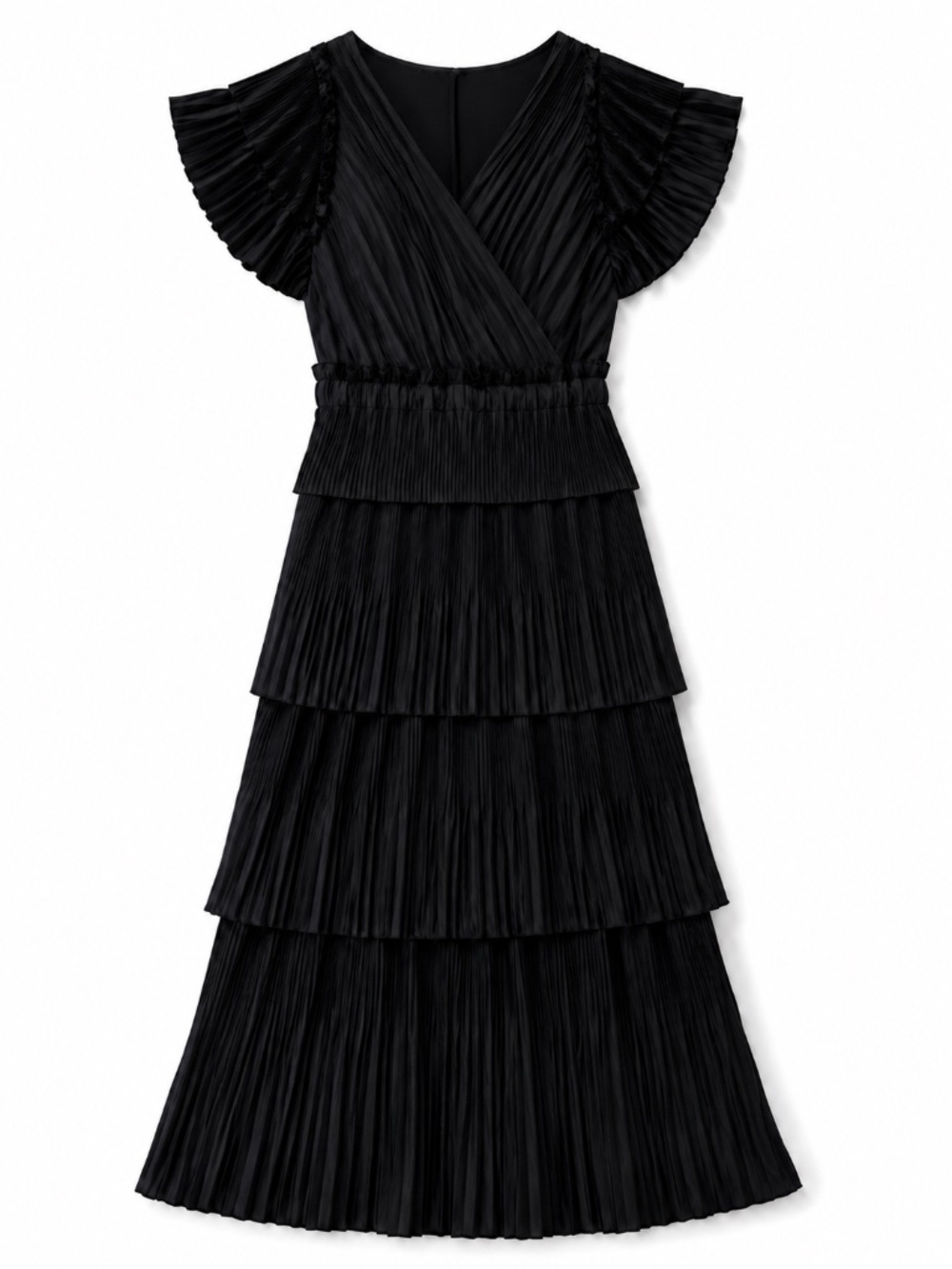 Diane von Furstenberg Black Pleated Wrap Midi Dress Cocktail Wedding Guest XL - Picture 4 of 13